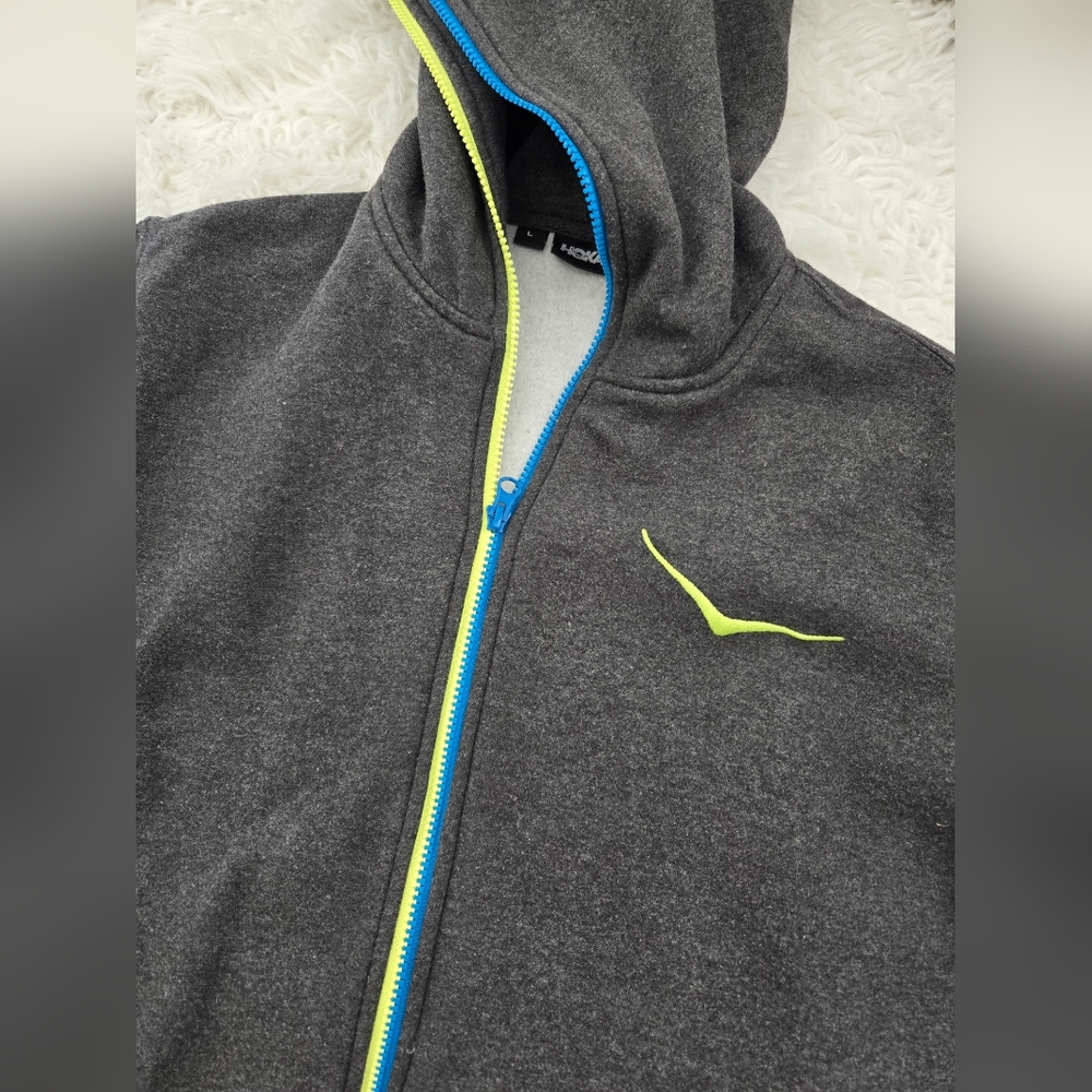 Men's Charcoal Zip-Up Hoodie with Neon Trim - Picture 2 of 8